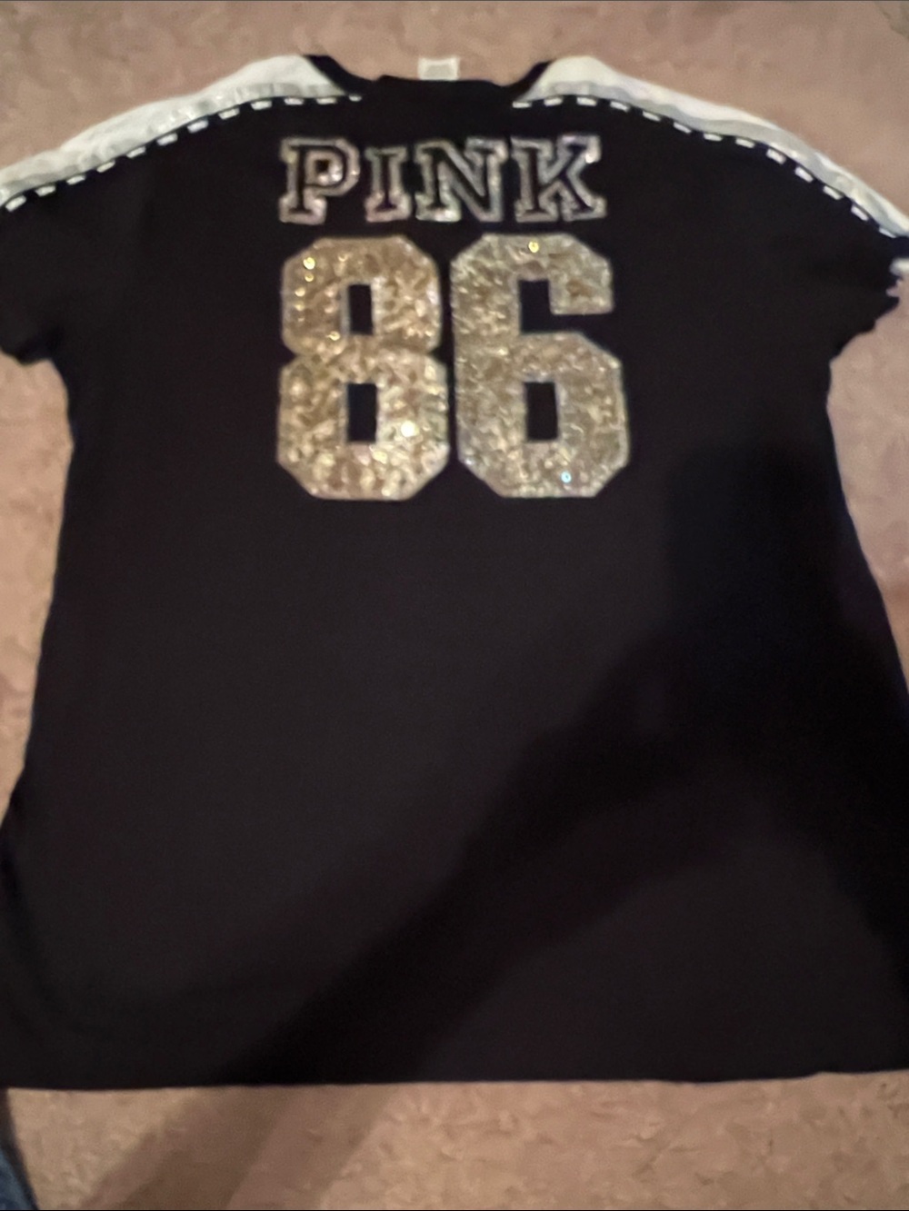 PINK Victoria's Secret Black Lace-Up Short Sleeve Top with White Accents